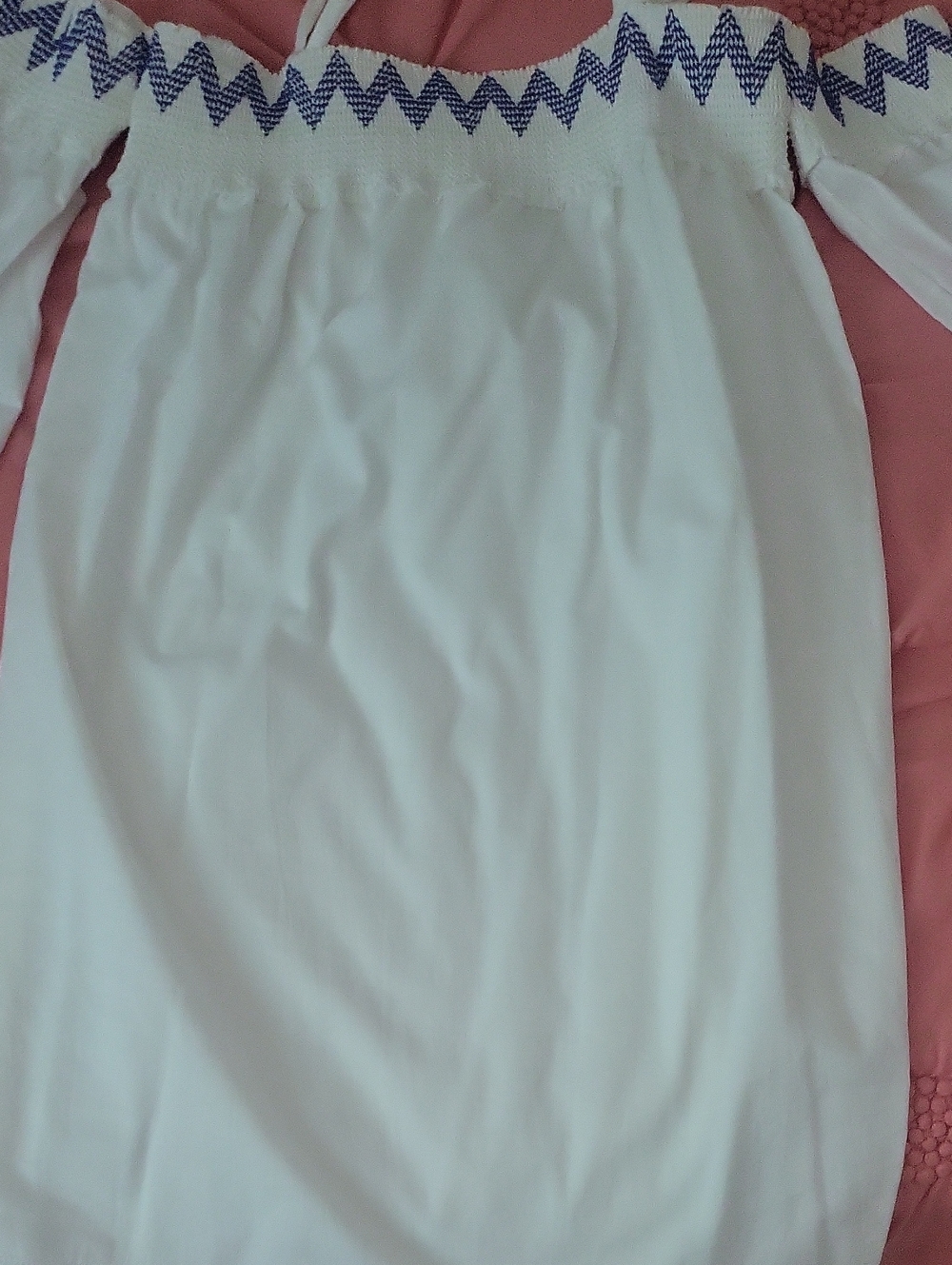 Rebecca Minkoff White Off-Shoulder Mini Dress with Blue Embroidery